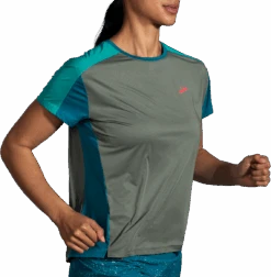 BROOKS Women's Sprint Free Short Sleeve 2.0 (367 - Dark Pebble/Lagoon/Nile Green) -Hoka Store 1A4192EE 4680 4330 9C7B DEC199AAD136