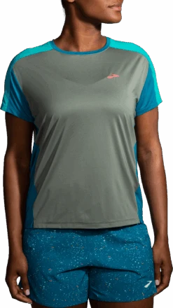 BROOKS Women's Sprint Free Short Sleeve 2.0 (367 - Dark Pebble/Lagoon/Nile Green)